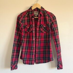 TNA Classic Fit Red and Black Plaid Shirt